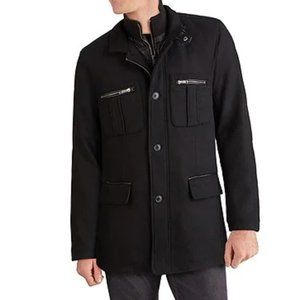 Cole Haan Signature Men's Black Wool Melton Coat with Nylon Bib Size Medium NWT!